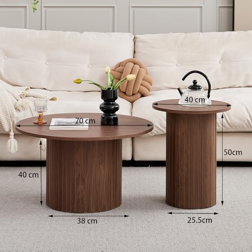 Tables basses rondes GrandCA HOME - Convient pour Salon et Bureau - Sommier en Bois et Plateau en MDF - Élégant Grain de