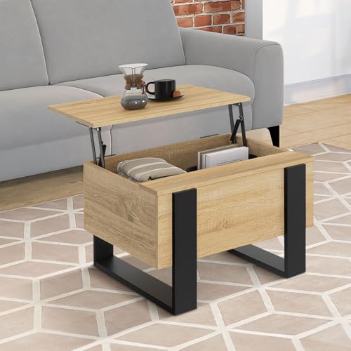 IDMarket Table Basse Carrée Plateau Relevable 70 cm Phoenix Bois Noir Design Moderne Bureau Maison Cuisine Meuble de Ran