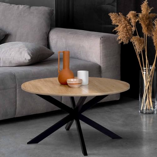 IDMarket Table Basse Ronde Alix Pied Araignée Design 70 cm Bois Noir Maison Moderne Étagère de Bureau Ameublement Intéri