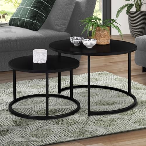 IDMarket - Tables basses Design Industriel en Métal Noir Mat pour Salon et Salle à Manger