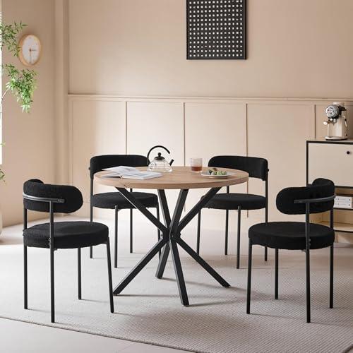 GrandCA HOME Chaises de Salle à Manger Rembourrées en Velours Teddy, Lot de 6 Chaises de Cuisine Idéales pour Salon Cham