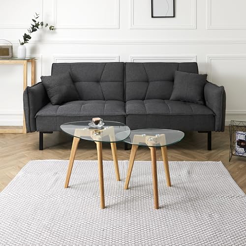 HOME DECO FACTORY - Tables Gigognes Verre Trempe Résistant, Visseries Visibles, Résistantes pour Salon, 60x45x43 et 50x3