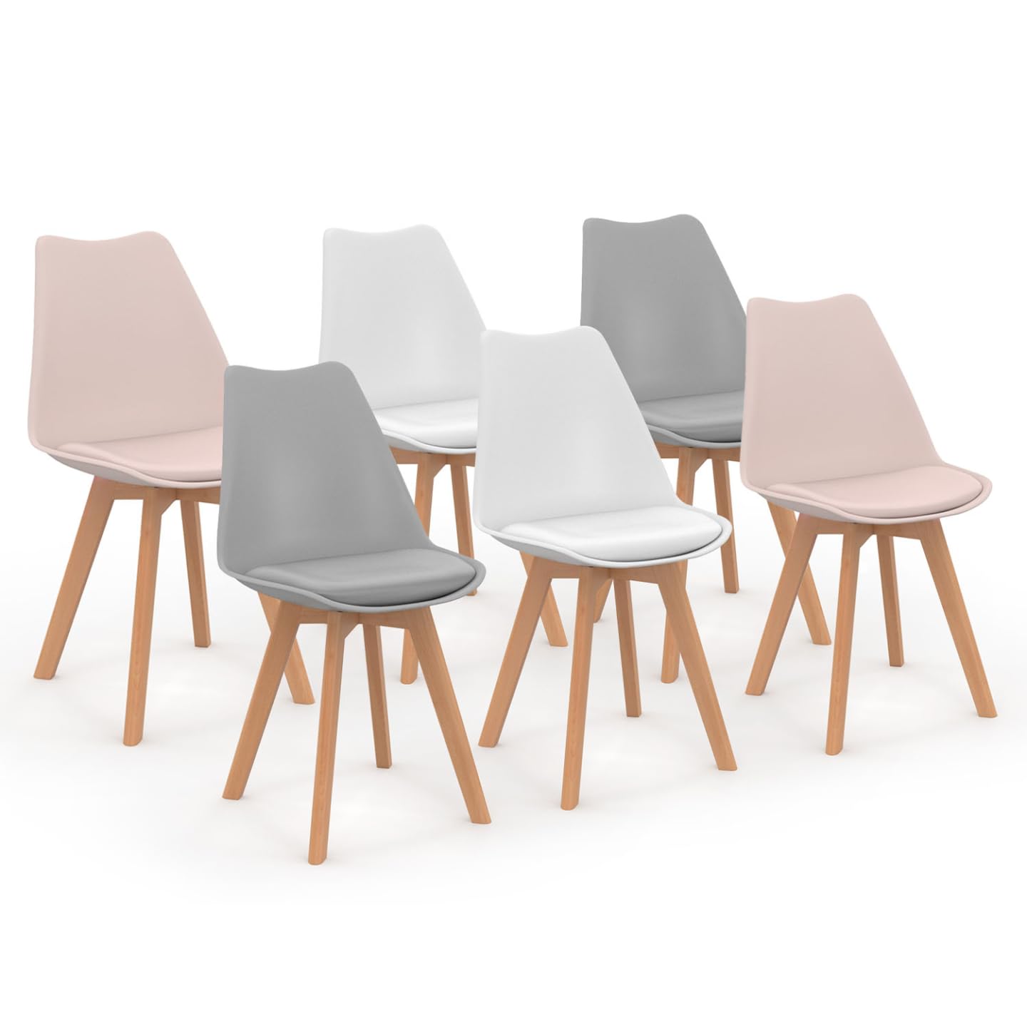 IDMarket - 6 chaises scandinaves SARA Mix Color (2 Rose, 2 Gris Clair, 2 Blanc) - Lot de 6