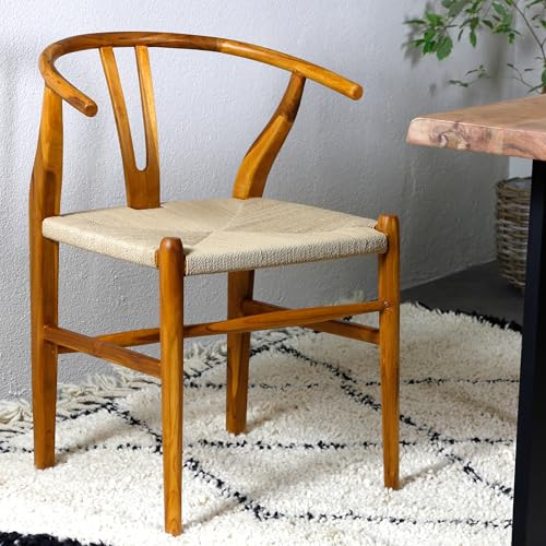 Casa Moro Lot de 4 chaises de salle à manger en bois de teck avec accoudoirs + fonctionnalité ergonomique + convivialité