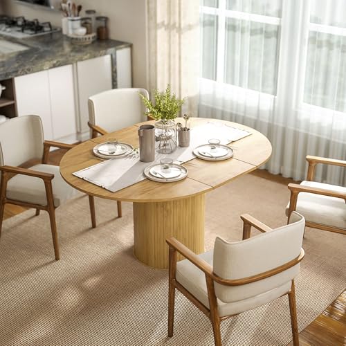 HOMCOM Table à Manger Extensible 110-150cm pour 6-8 Personnes, MDF & Acier, Table Ronde avec Panneaux Amovibles, Meuble 