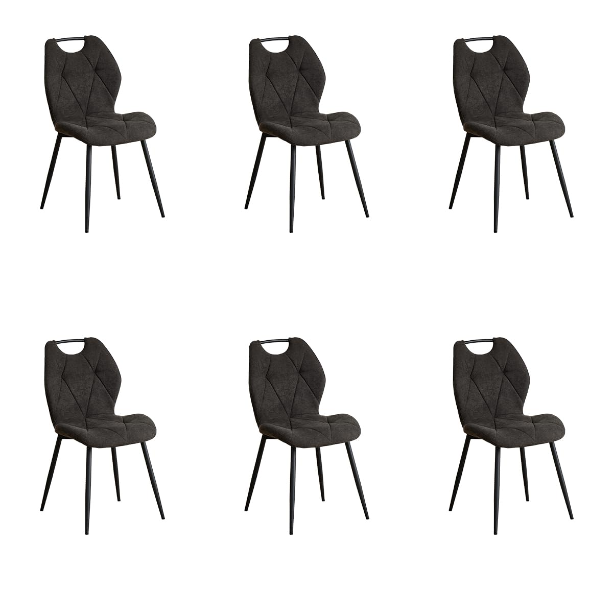 GrandCA HOME Lot de 6 chaises de salle à manger nordiques en métal avec poignées (Noir) pour salle à manger, cuisine, sa