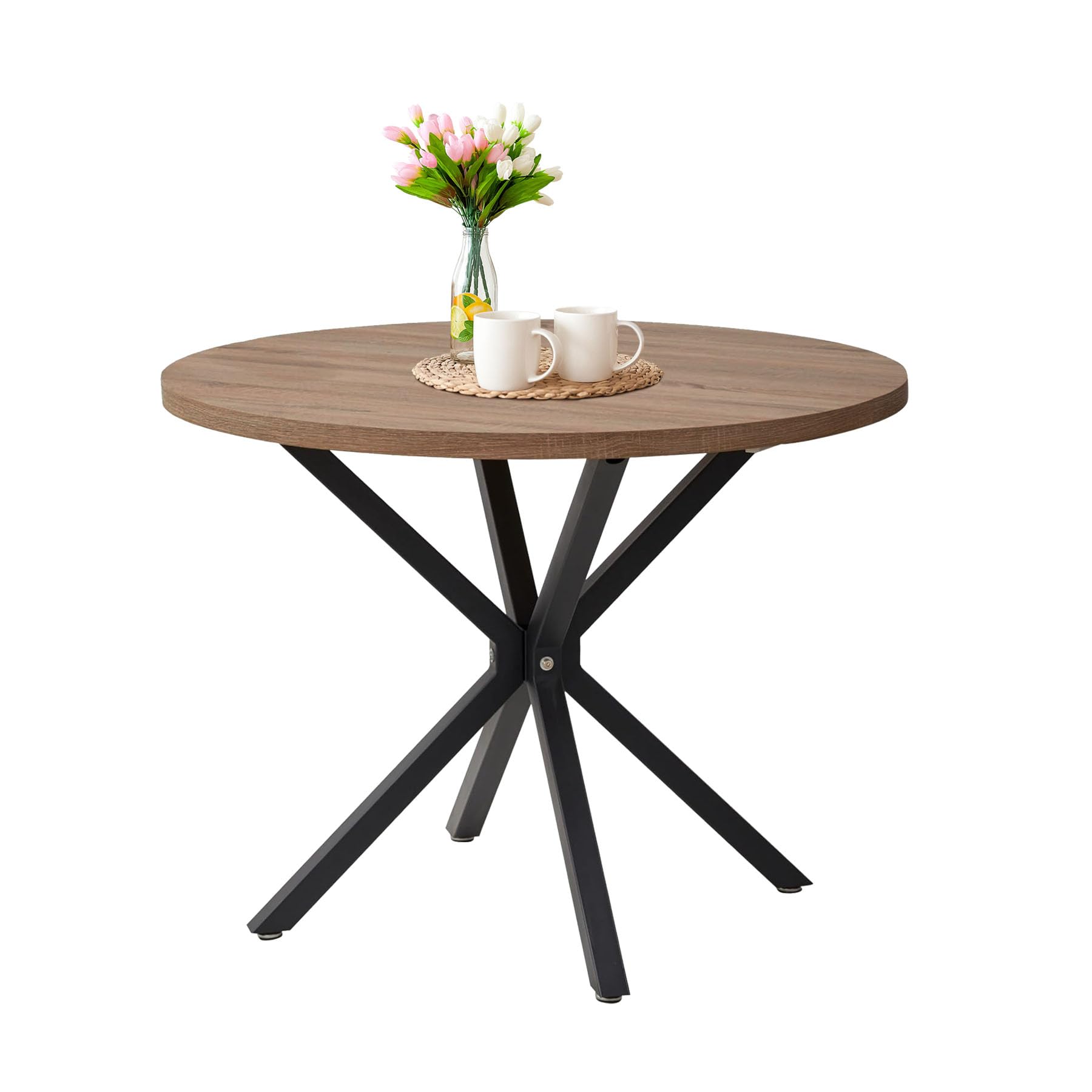 Uderkiny 100 cm table ronde salle à manger pour 4 à 6 personnes, Table ronde en MDF avec pieds en métal foncé, idéale po