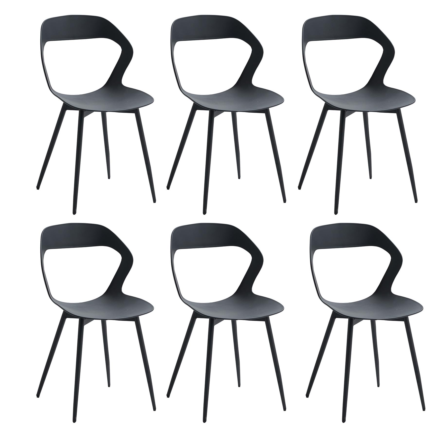 DEYARNA HOME Lot de 6 Chaises de Salle à Manger en Plastique avec Pieds en Métal - Noir/Pieds Noirs | Cuisine | Salle à 