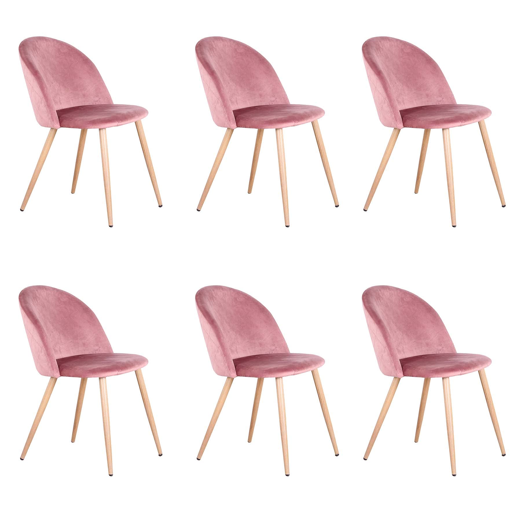 Chaises de salle à manger GrandCA HOME rembourrées rose Velours Pieds métal Bois Lot de 6