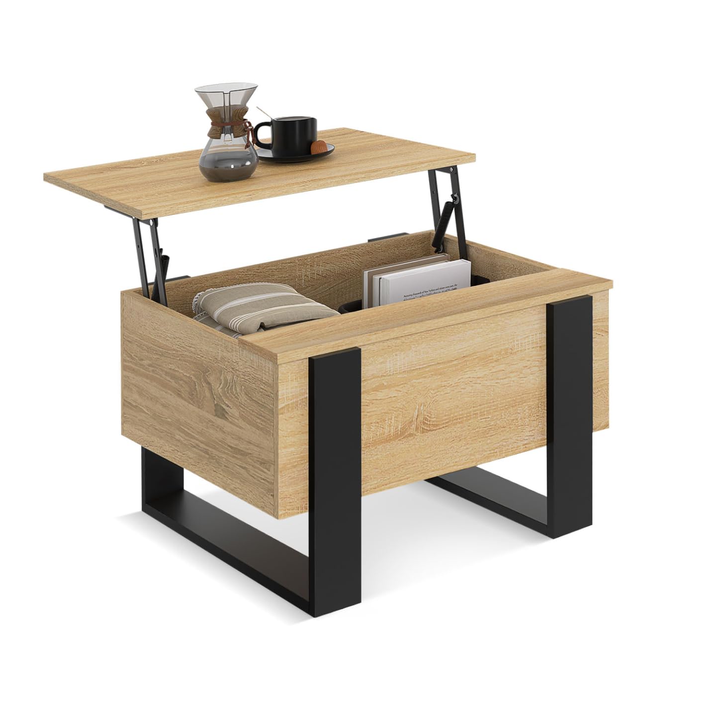 IDMarket Table Basse Carrée Plateau Relevable 70 cm Phoenix Bois Noir Design Moderne Bureau Maison Cuisine Meuble de Ran