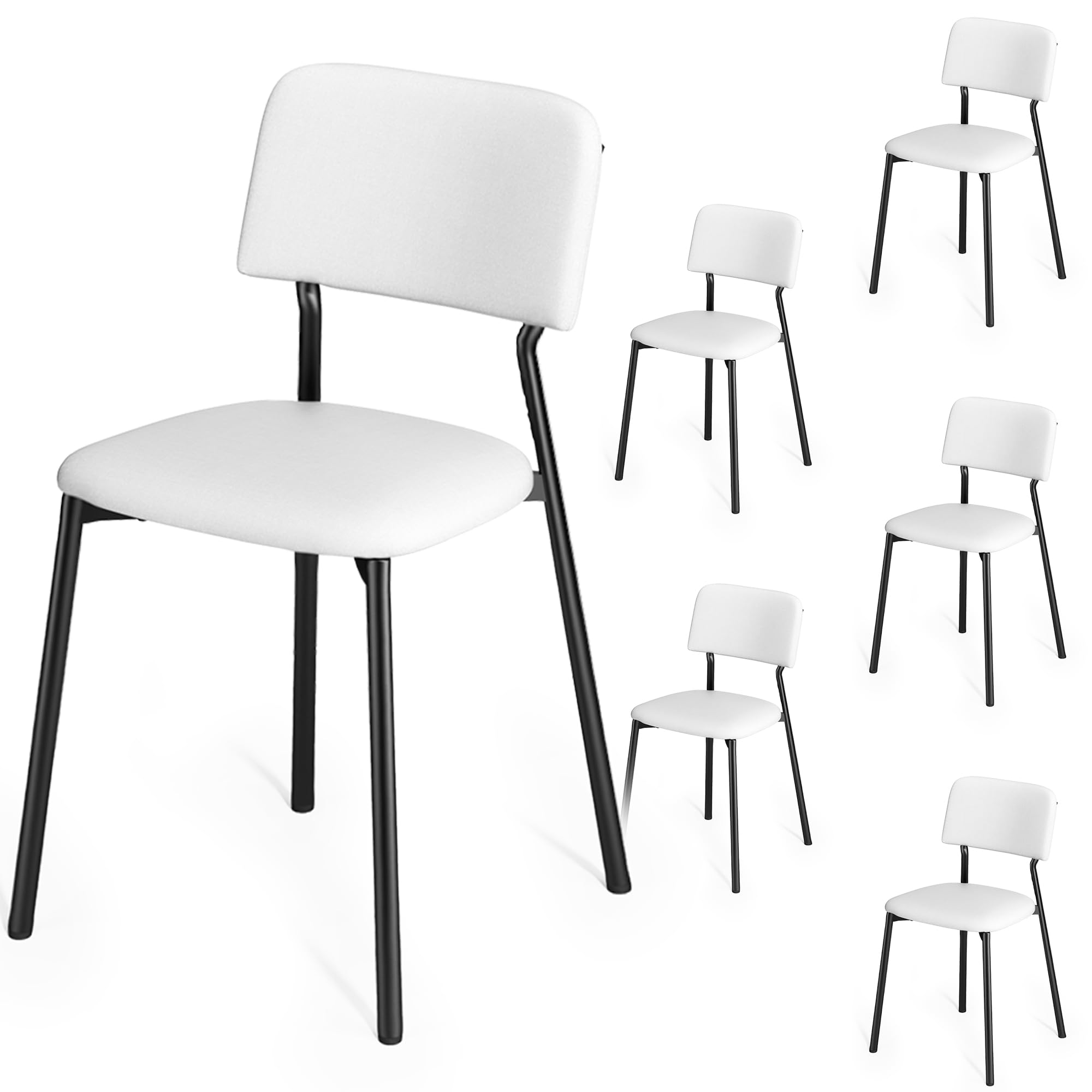 Xbro Chaise Salle à Manger Tapissée en Métal Lot de 6, Chaise de Cuisine et Bureau Blanche, Chaise de Salon Moderne pour