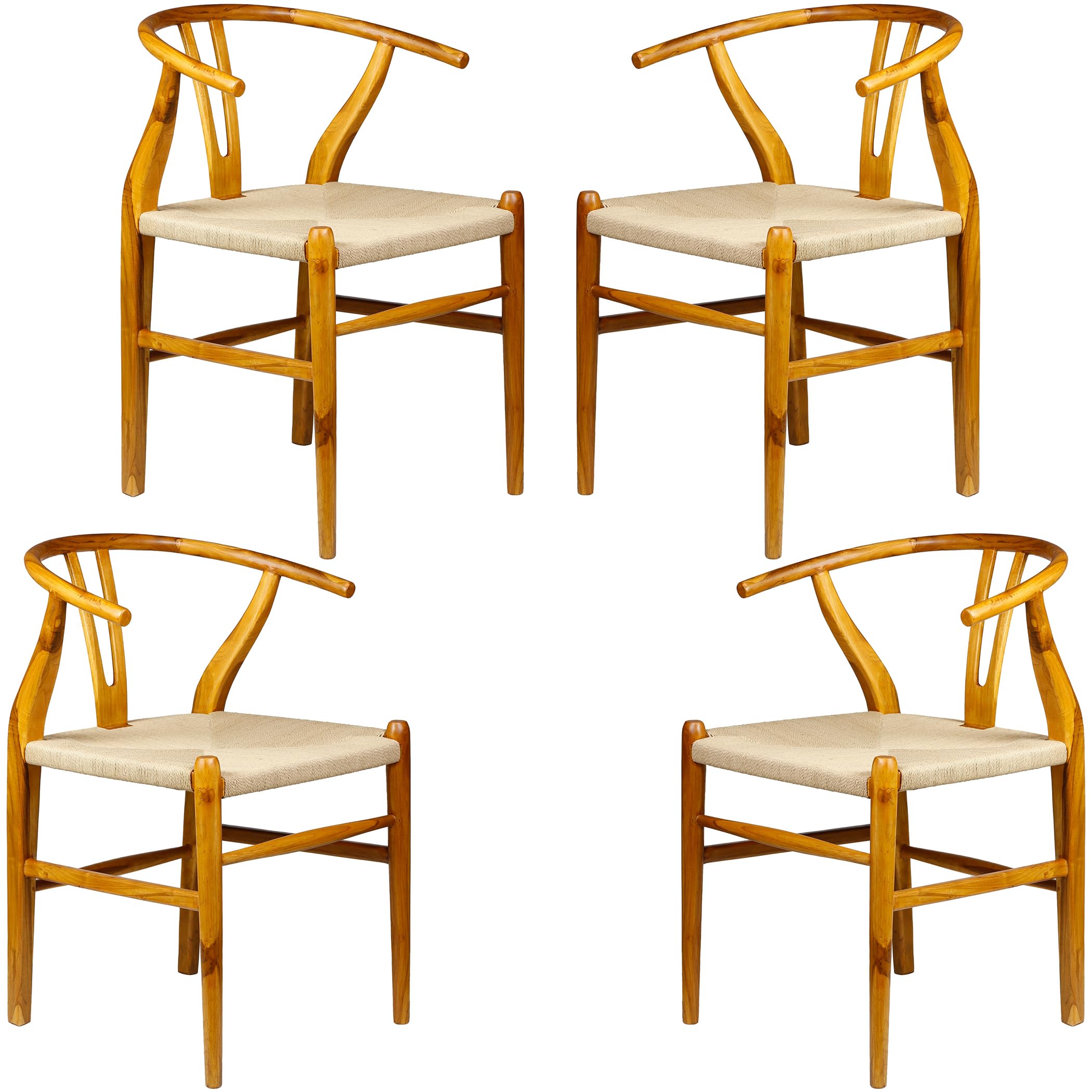 Casa Moro Lot de 4 chaises de salle à manger en bois de teck avec accoudoirs + fonctionnalité ergonomique + convivialité